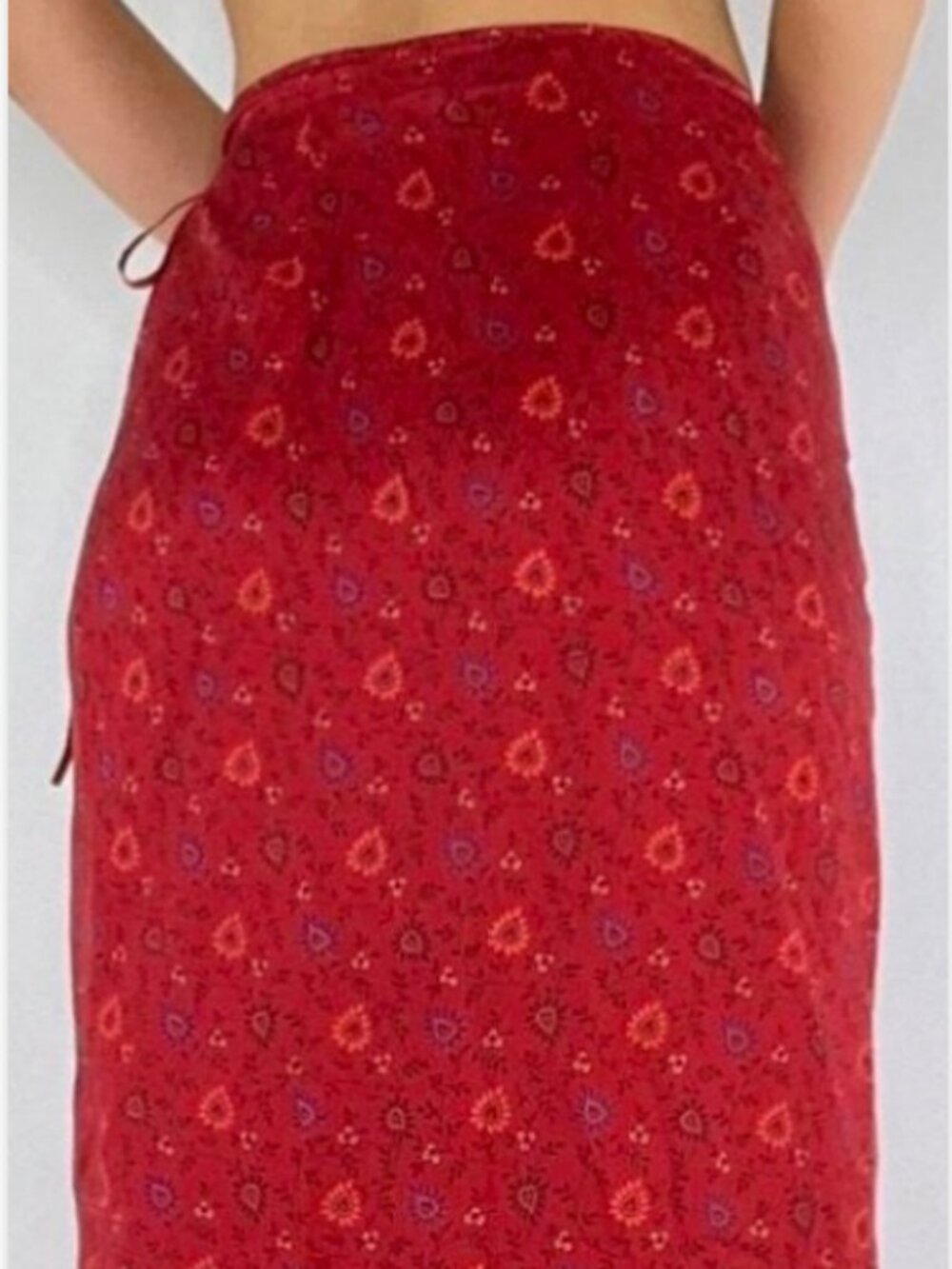 Vintage Express 100% Silk Floral Red Wrap Maxi Skirt Size 6 - Picture 3 of 15